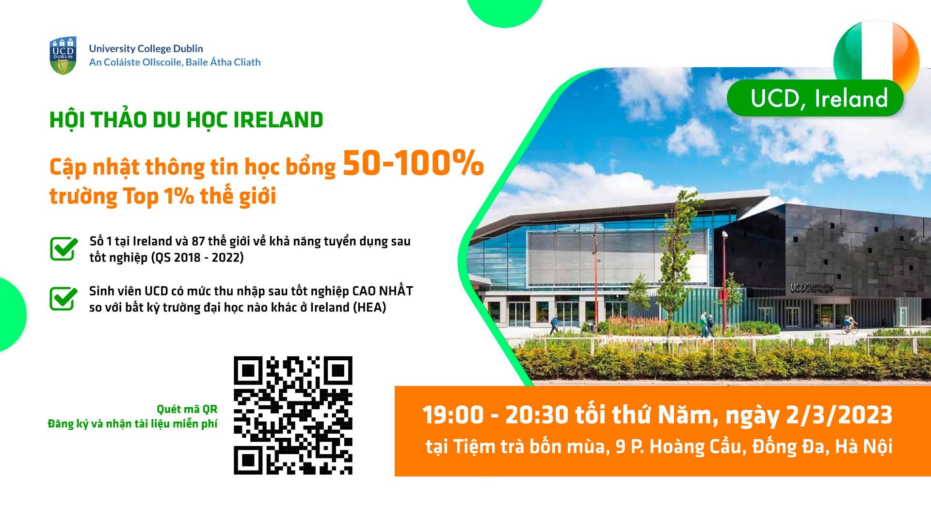 Cập nhật thông tin học bổng 50-100% của UCD